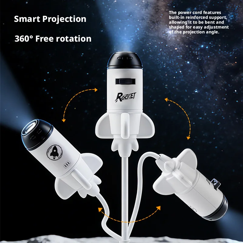 Random 12 Images USB LED Night Light Rocket Projection Lamp Adjustable Focus 360° Rotation Support For Car/Bedroom/Kids' Gifts