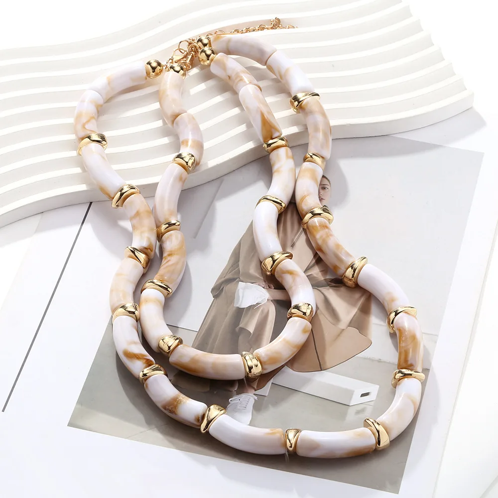 ZA 2024 New Multi-layer Irregular Bamboo Joint Resin Necklace,Exaggerated Clavicle Chain,Holiday Party Jewelry Women Accessories