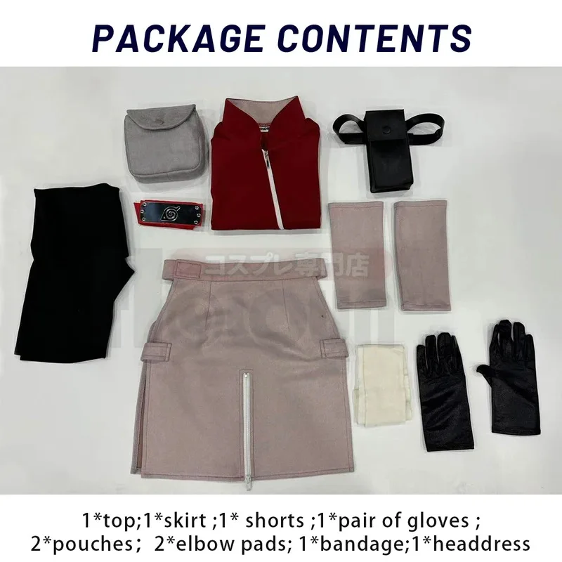 Anime Haruno Sakura Cosplay Costume Top Skirt Shorts Pouch Halloween Thanksgiving Day Christmas Gifta;2'k,8;c'