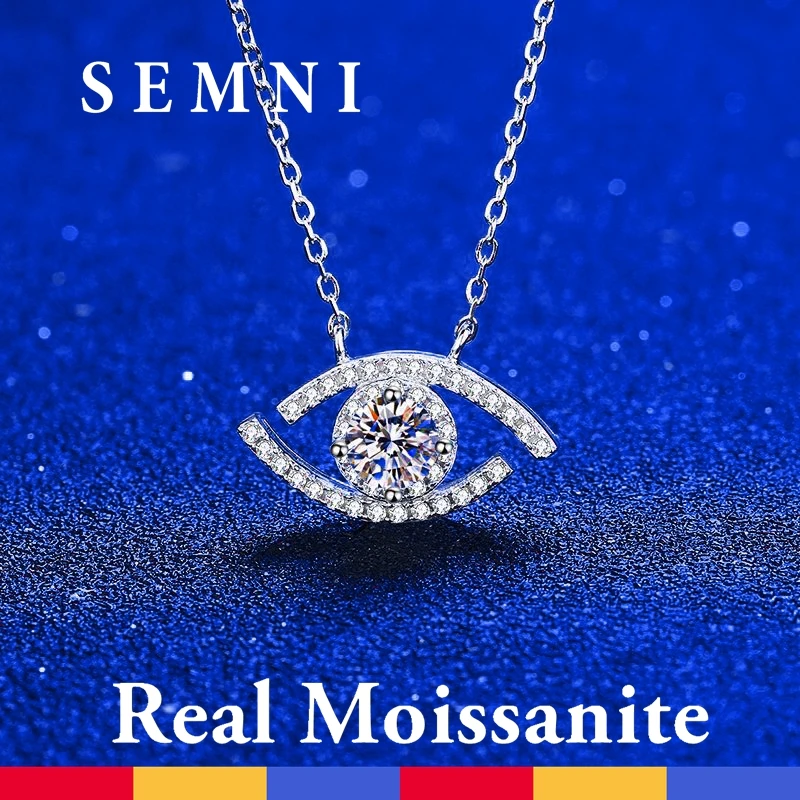 SEMNI Wholesale 0.5ct Evil Eye Moissanite Pendant Necklace Lab Diamond Necklace Ideal Cut for Women Greek Protection Jewelry