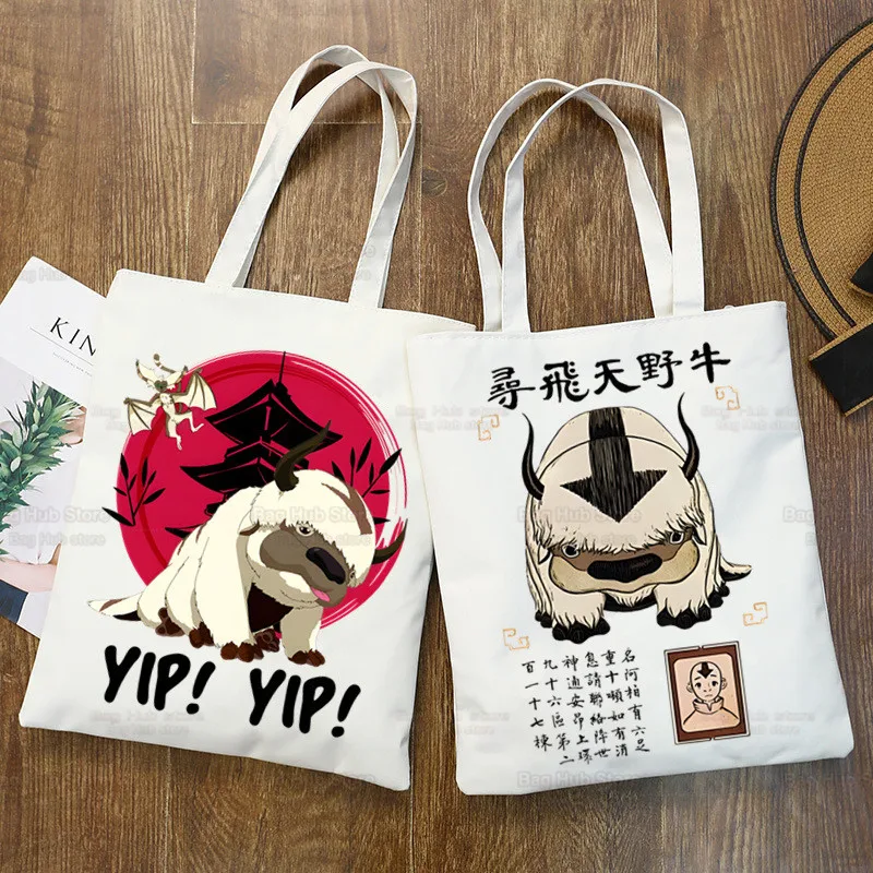 Appa-Bolso de hombro de lona con dibujos animados YIP, bolsa de compras reutilizable ecológica, Vintage, Ulzzang, Avatar