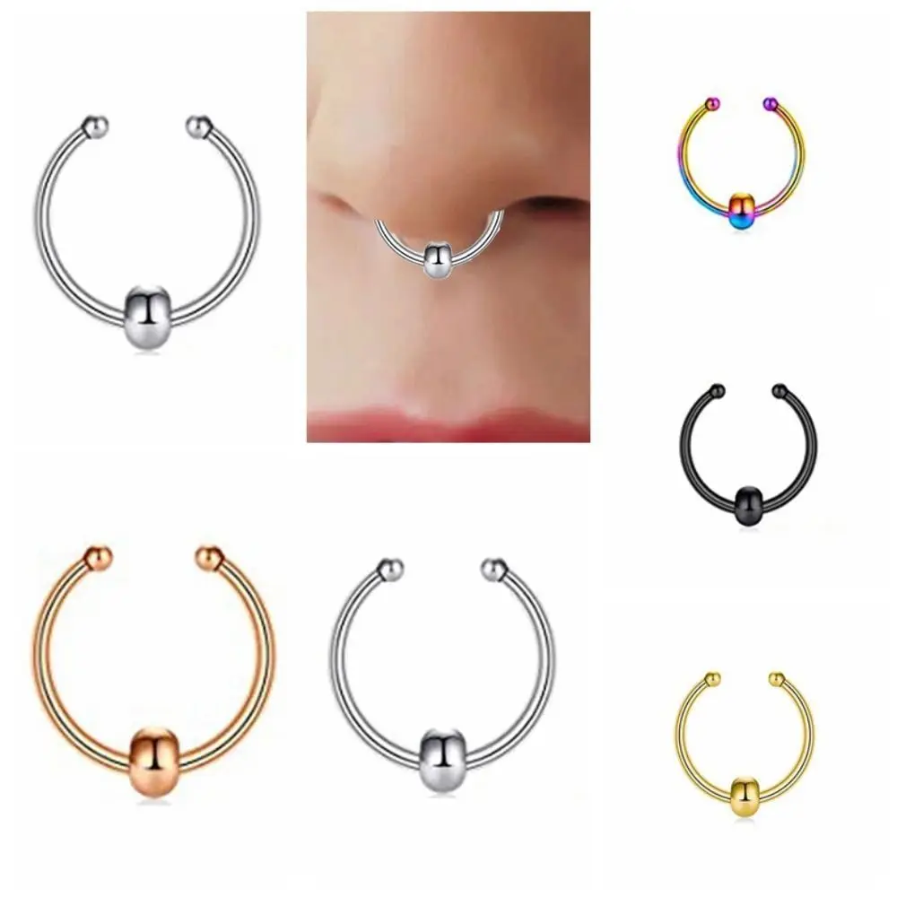 Bead Fake Nose Septum Rings Punk Metal Geometric Non Piercing Multicolour Women