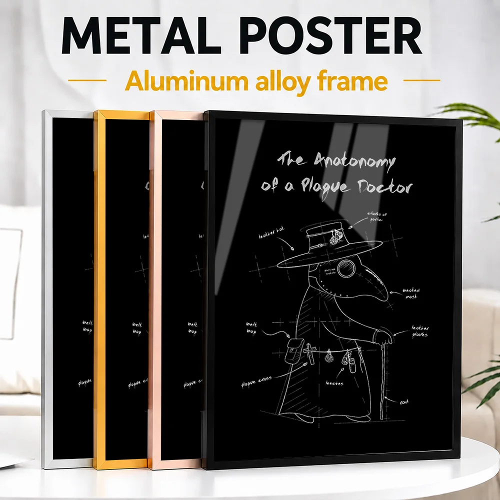 Anatomy Of A Plague Doctor Blueprint Metal Poster With Aluminum Alloy Frame Personalized Photo Drafting Style Wall Art For Study