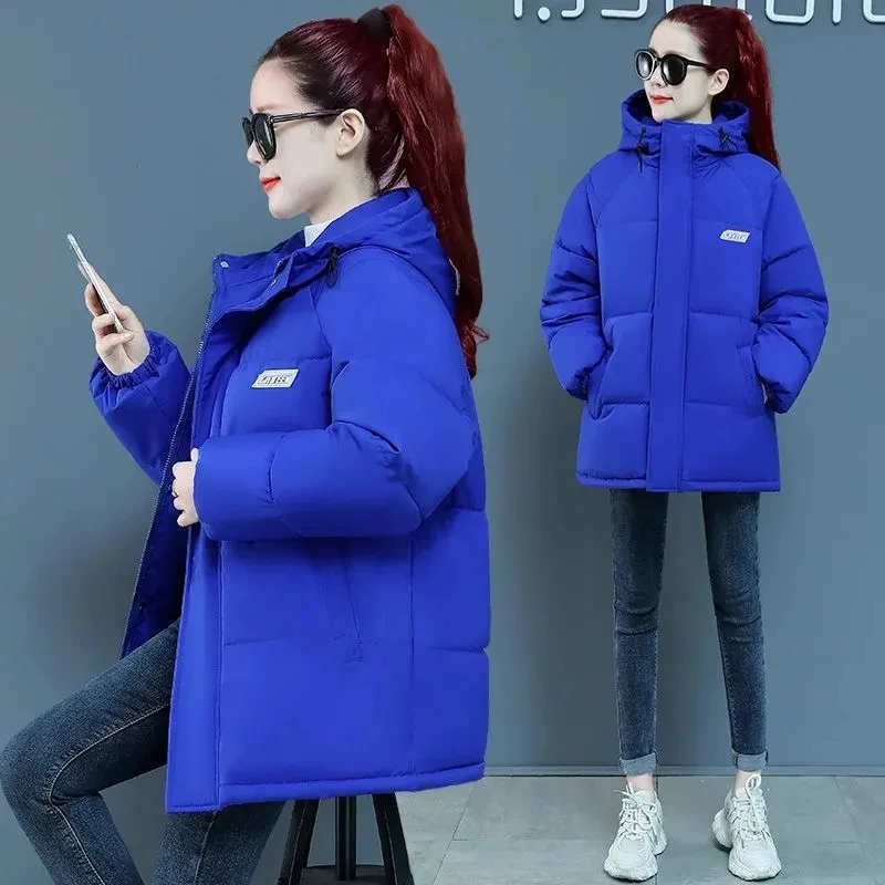 Abrigo acolchado de algodón suelto coreano para mujer, Parkas holgadas con capucha, chaqueta de invierno, abrigo básico informal cálido para