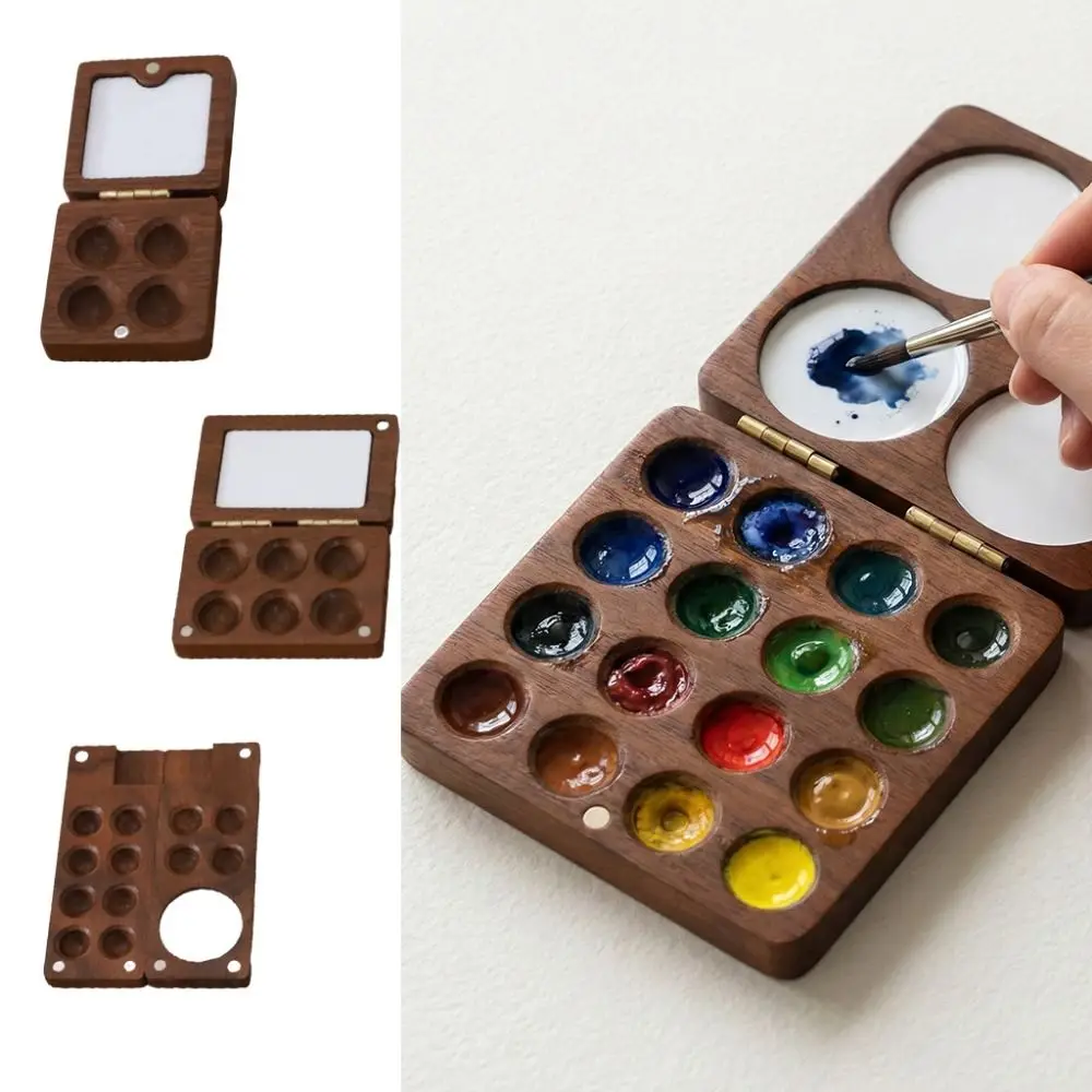 Walnut Wood Watercolor Palette Compact Mini Mixing Paint Tray Magnetic Suction Portable Paint Box Sketch Painting