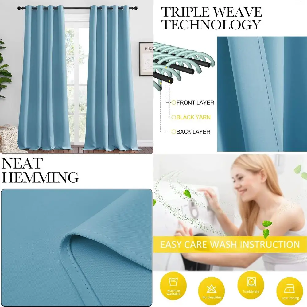 

Thermal Insulated Teal Blue Curtains, 120 Long, 2-Panel Set, 55 Wide for Large Living Room Windows