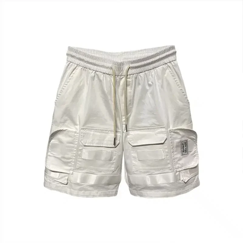 

Широкие мужские шорты-карго с эластичной резинкой на талии, свободные мешковатые однотонные короткие брюки с несколькими карманами для мужчин Y2k, нейлон, летняя роскошь