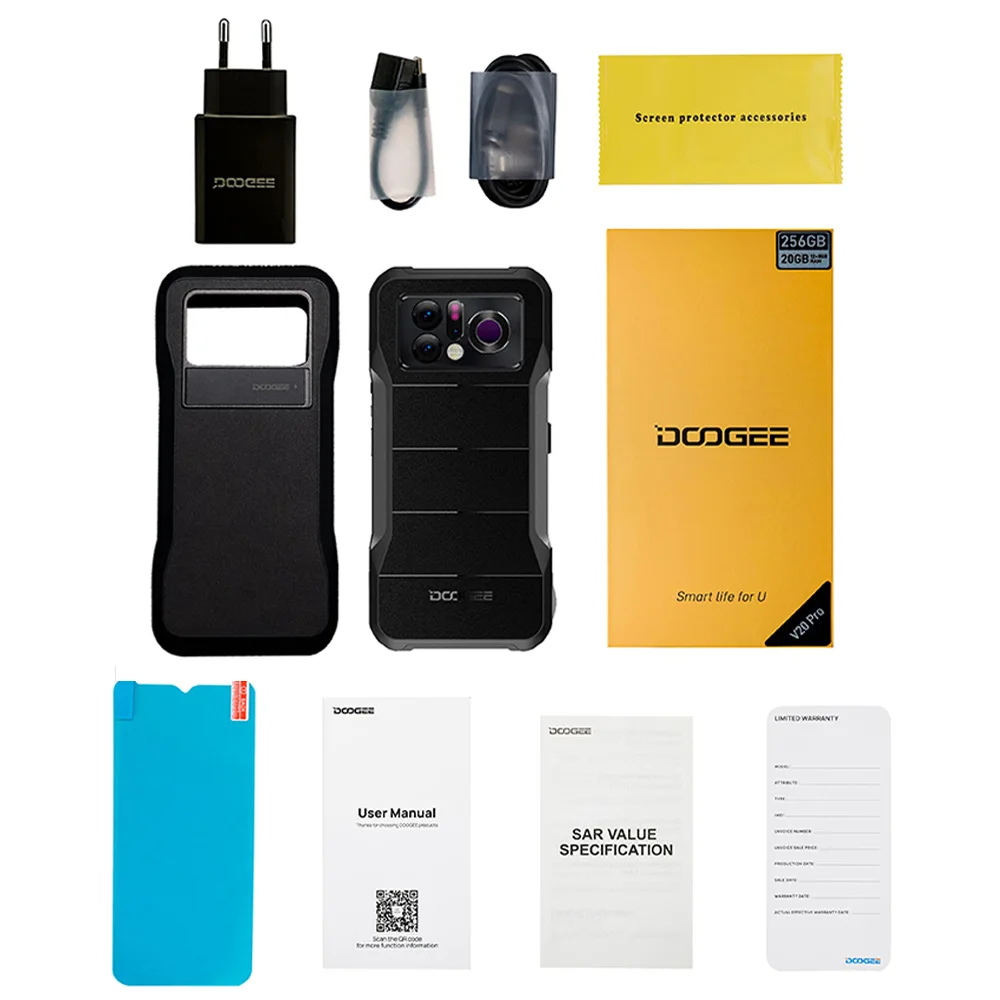 DOOGEE-Smartphone V20 Pro à imagerie thermique 5G, téléphone portable, 12 Go, 256 Go, 6.43, écran 2K, appareil photo 64MP, 6000mAh, charge 33W, mobile