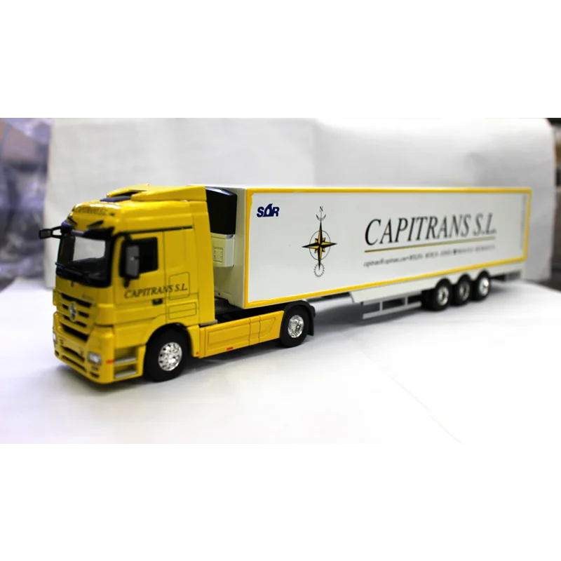 

Литой под давлением масштаб 1/50 Benz прицеп грузовик контейнер Золотая модель автомобиля Коллекционная игрушка подарок сувенир дисплей орнамент