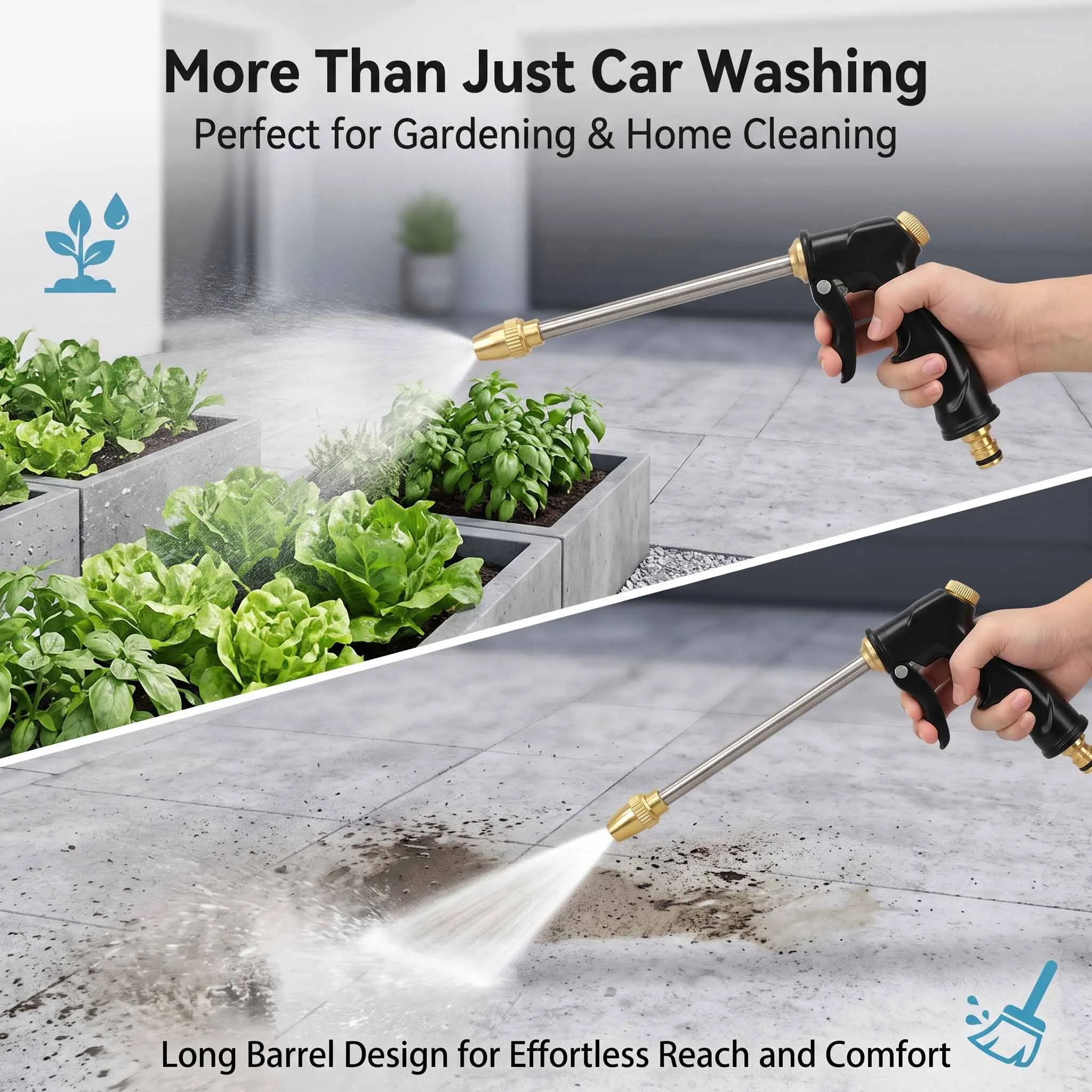 High Pressure Car Wash Gun 360° Adjustable Aluminum Alloy Nozzle Professional Car Home Patio Cleaning Water Spray Gun