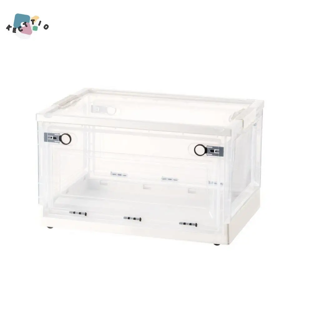 

Large Capacity Sundries Storage Box Stackable Top/Side Open Folding Storage Box with Lid Household Clear