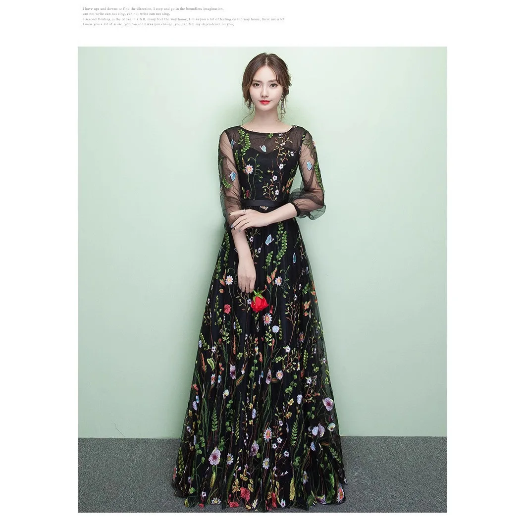 A8138 Belle ragazze donne vestono dolce memoria pavimento lunghezza abito da laurea maniche o-collo abiti da festa per abito da sposa