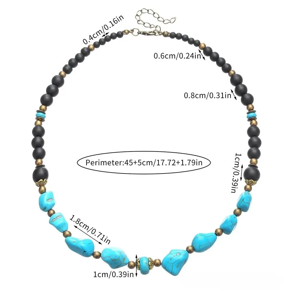 العرقية نمط الفيروز قلادة الرجال الخرز الأسود الملمس مطرز قلادة ملحق قابل للتعديل البلد الغربي قلادة السفر #5