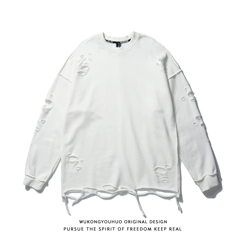 

Casual round Ne Sweatirt Men's Brand Hip Hop Ripped Bot Base irt Street Sle Print Loose Fit Autumn Youth Faion