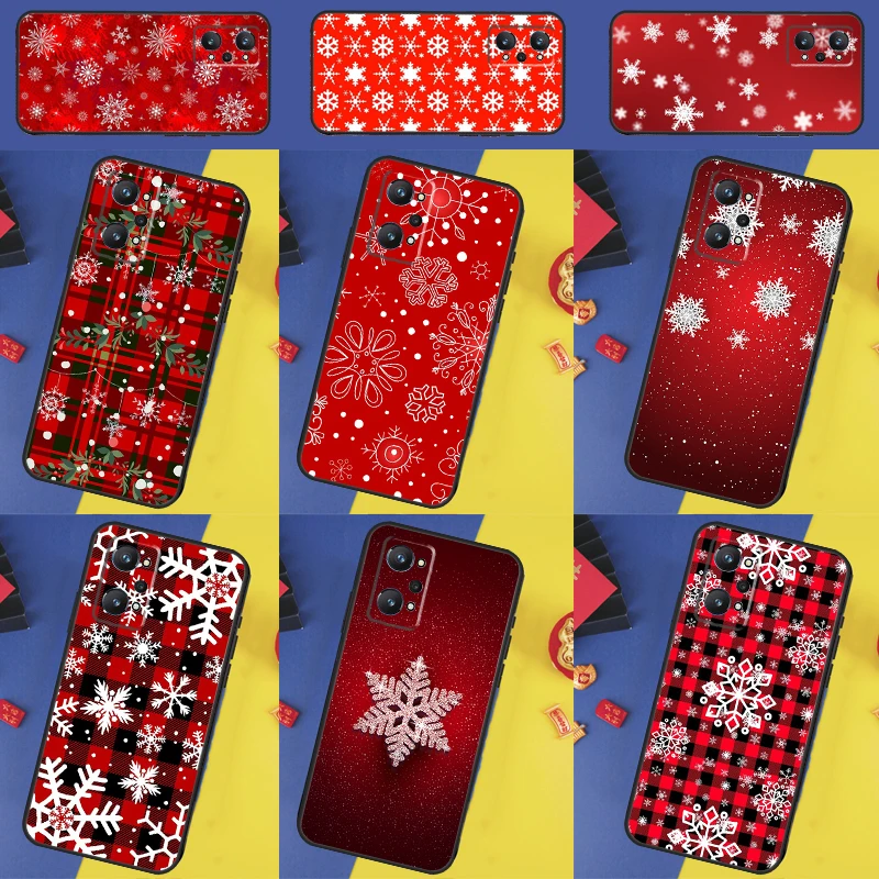 Winter Snowflakes Red Case For Realme 8 9 10 Pro Plus C11 C15 C30 C33 C35 C55 C21Y C25Y GT Neo 5 3 2 2T 3T Cover