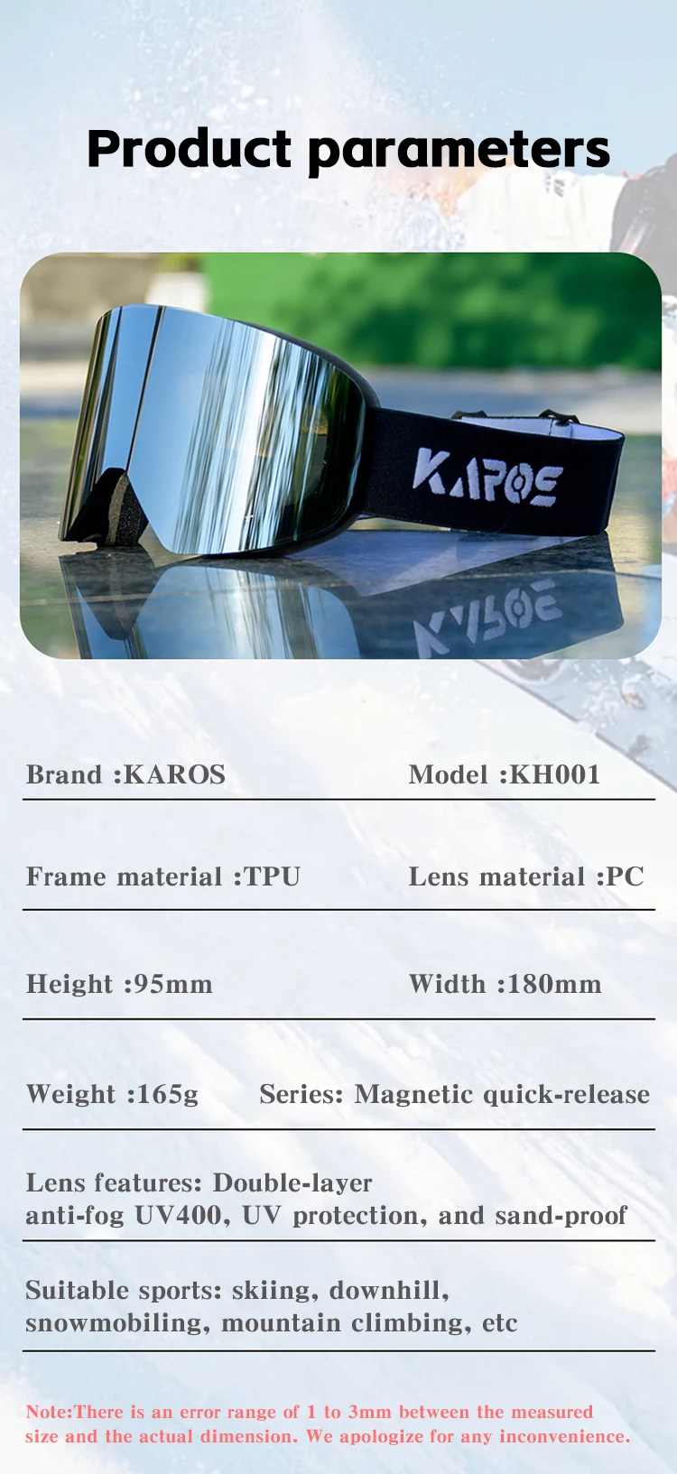 Karos Magnetische Skibrille Doppelschicht Anti-Beschlag UV400 Schutzbrille für Männer und Frauen Snowboard Schneemobil Wintersport-Brillen – Detail 11