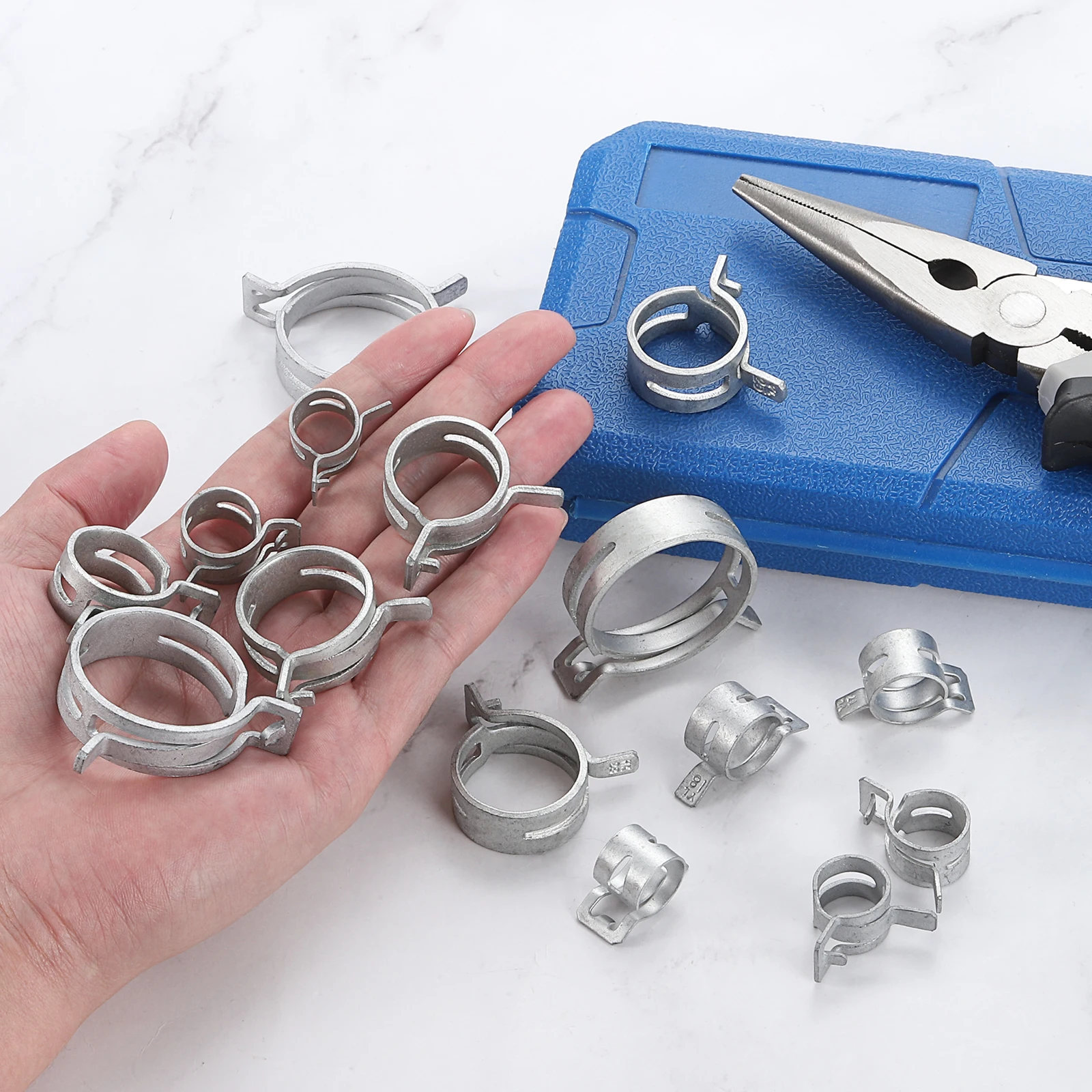 Verschiedene Mengen-Sets 5mm-22mm Federband-Schlauchklemmen für Kraftstoff/Silikon-Vakuumschläuche, Dacromet Silber Schlauchklemme