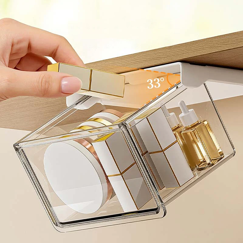 A Transparent Cosmetic Storage Box For Storing Toiletries, Makeup Remover Pads, Lipsticks, Cotton Swabs, And Bathroom Supplies