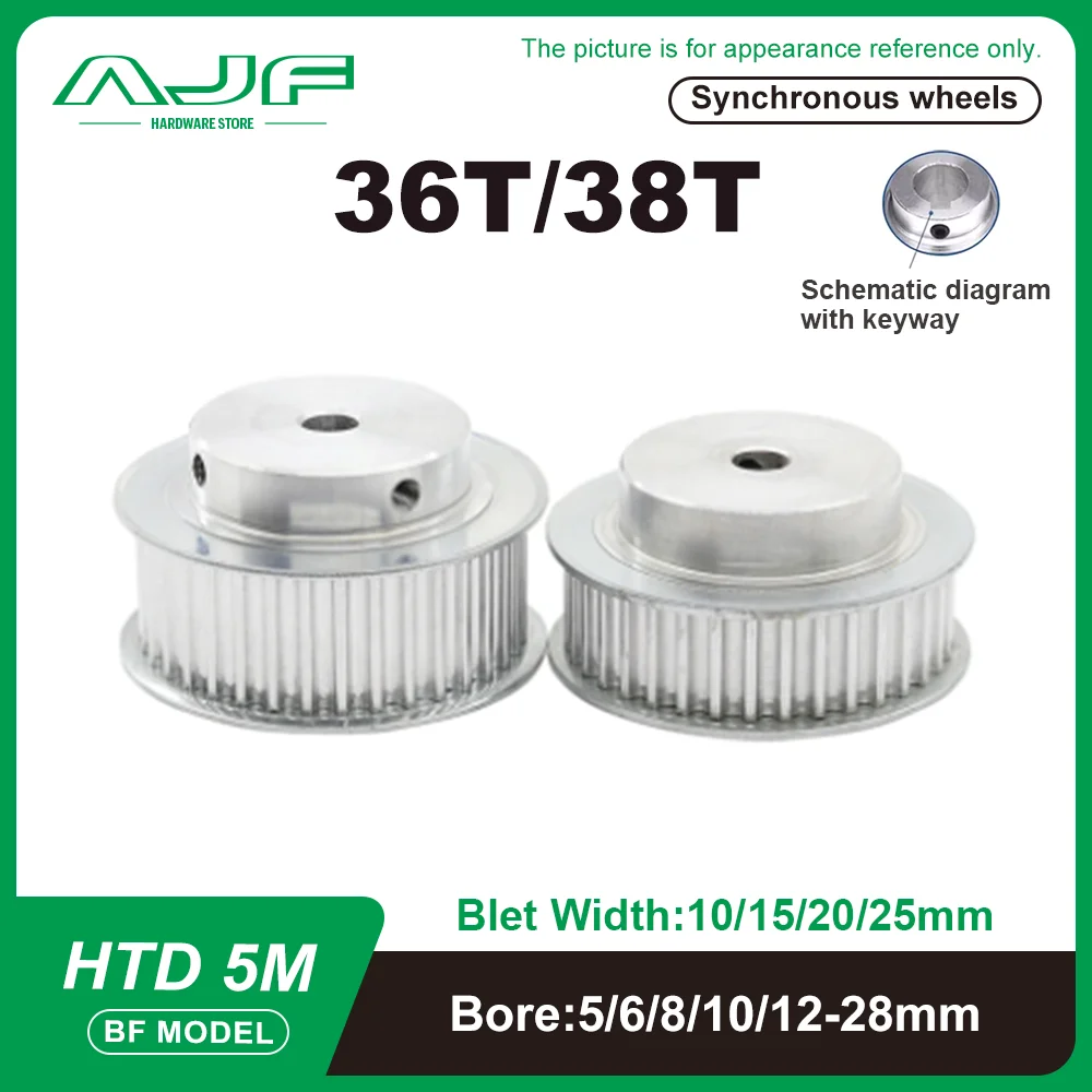 36Teeth 38Teeth HTD 5M Timing Pulley Bore 5-28mm BF Type 5M-36T 38T Synchronizing wheel Belt Width 10/15/20/25mm Gear Pulley