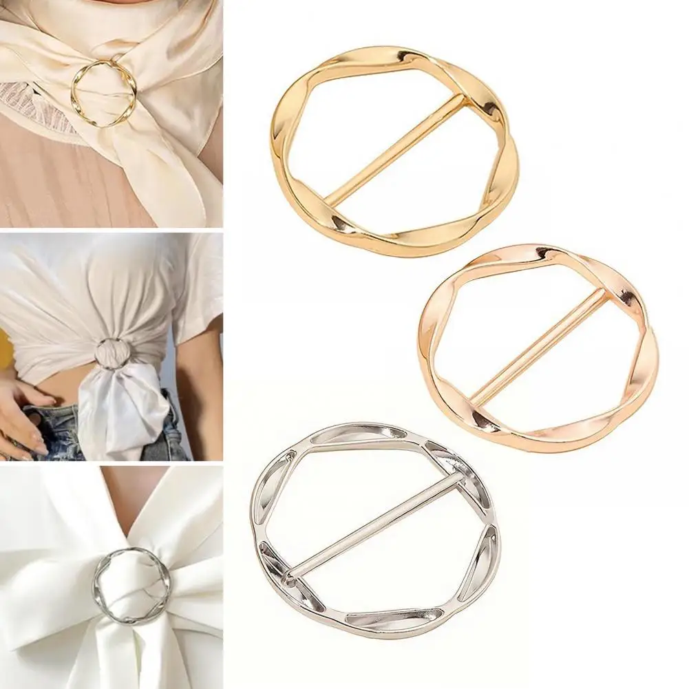 Clothespins for Fashion Silk Scarf Ring Women's Zinc Alloy Shirt Clips for Scarves Dresses Set of 3 Twist Tee Knot for Shirts