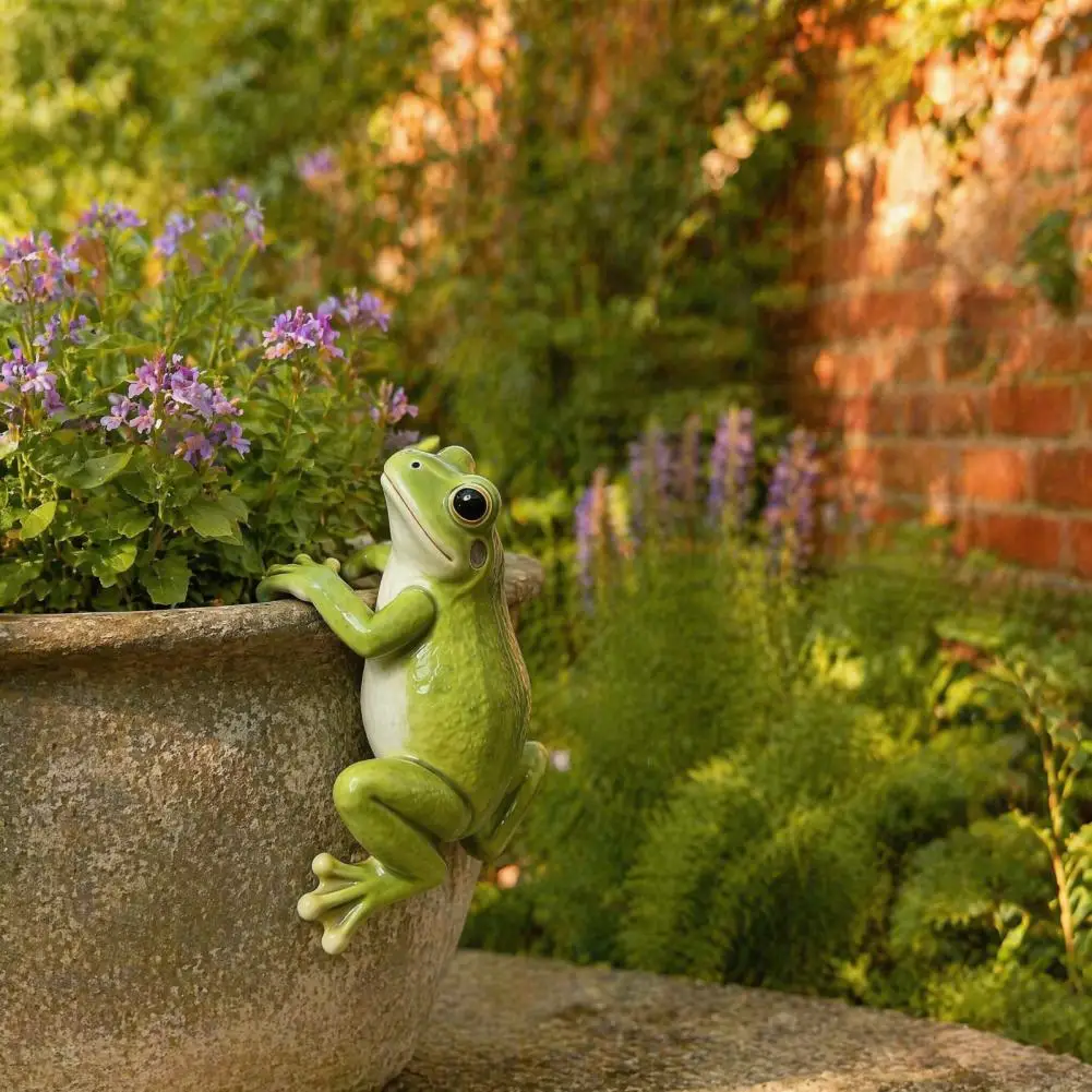 Resin Garden Decor Realistic Resin Frog Statue Waterproof Climber Planter Ornament Indoor Outdoor Figurine for Flower Pot Edge