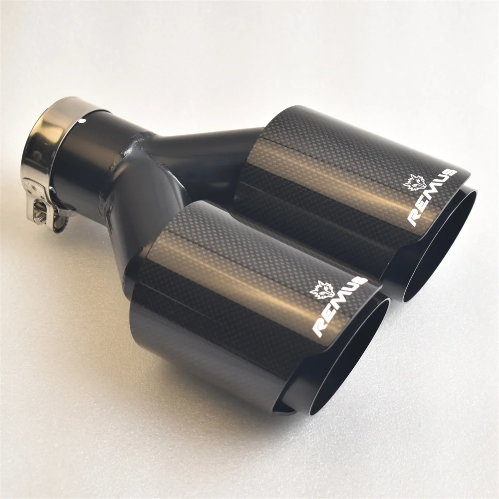 

RE Gloss Carbon Fiber Dual Exhaust Tip, 2.0" or 2.5" 2.9"Inlet 3.5" Outlet 9.4" Overall Length Stainless SteelTips Y Pipe Tailp
