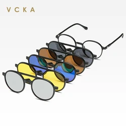 VCKA Round Reading Sunglasses Fashion Women Men Polarized Magnetic Clip Glasses 6 in 1 Mirror Set Prescription Eyewear +1.0~+4.0