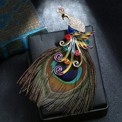 Luxury Large Peacock Feather Brooch Temperament New Rhinestone Pin Vintage Elegance Banquet Wedding Corsage Coat Shawl Buckle