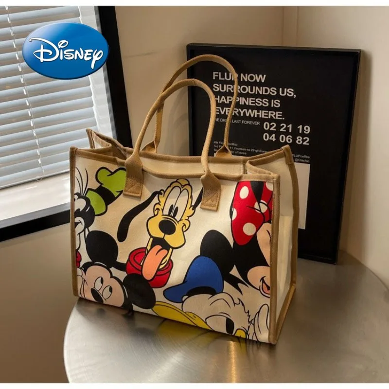 Disney Mickey Cartoon Cute Canvas Shoulder Bag Large Capacity Tote Bag Women\'s Fashion Mummy Bag Leisure Travel