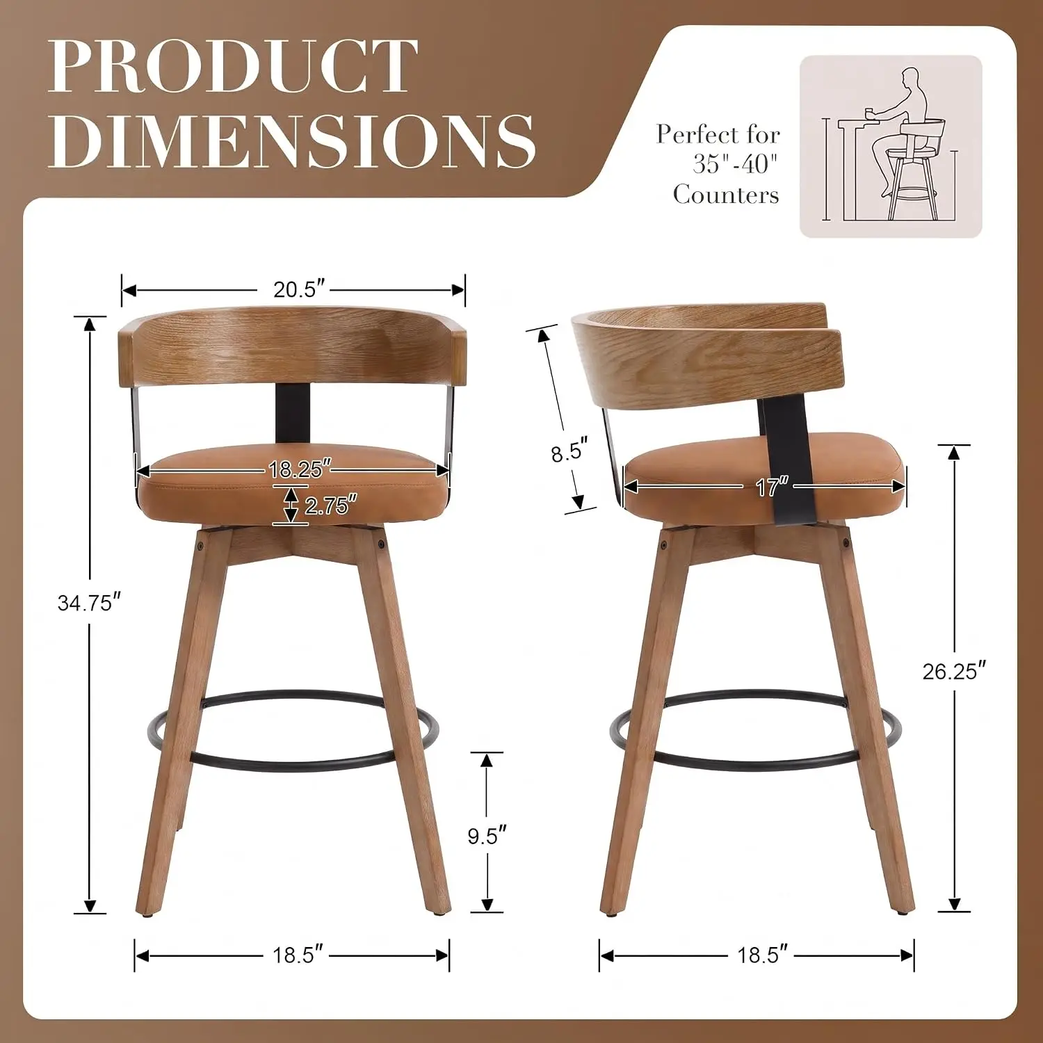 Leather Bar Stools 3pcs, 26