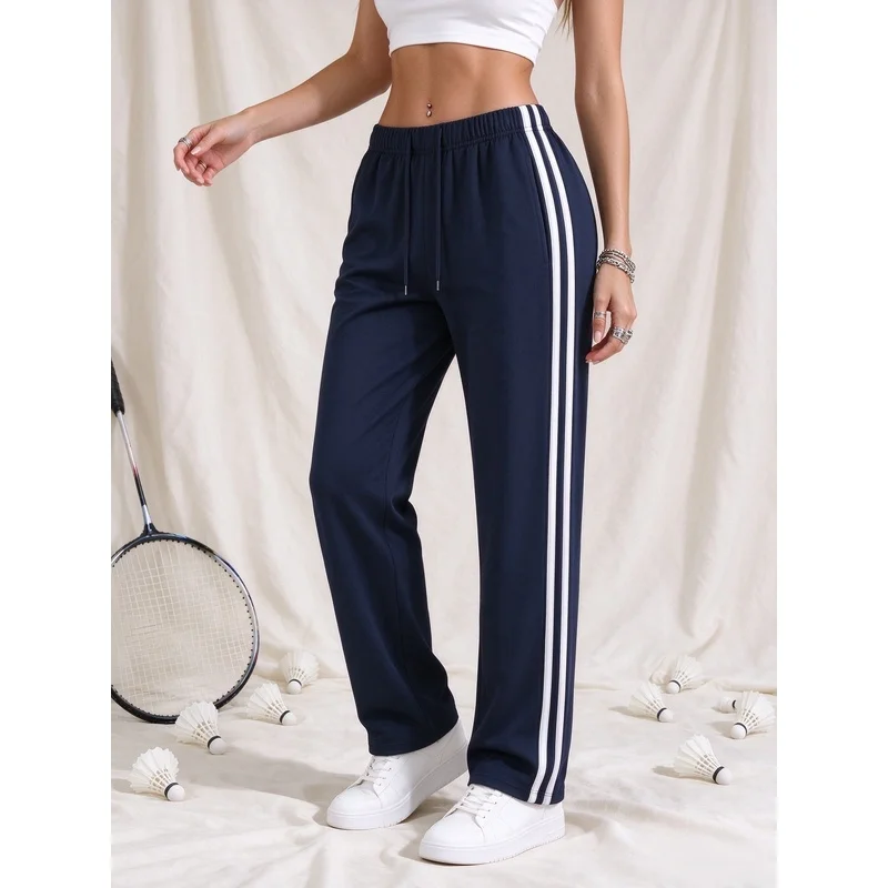 Couple's Jogging Pants Spring And Autumn Styles Double-Sided Striped Design Men's Knitted Sports Pants Women Men's Casual Pants