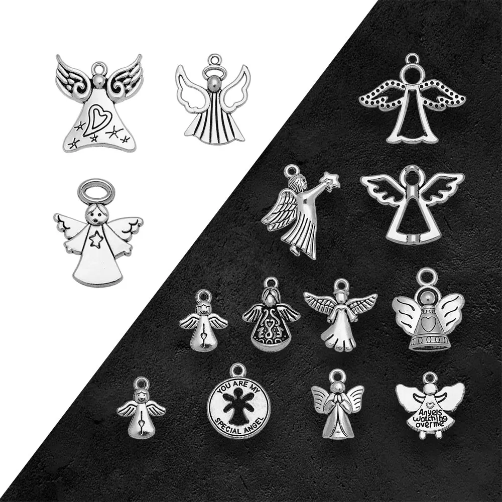 Antique Silver Plated Guardian Charms Angel Watching Over Me Pendant For Diy Jewelry Making Supplies Wholesale Items Resale Bulk