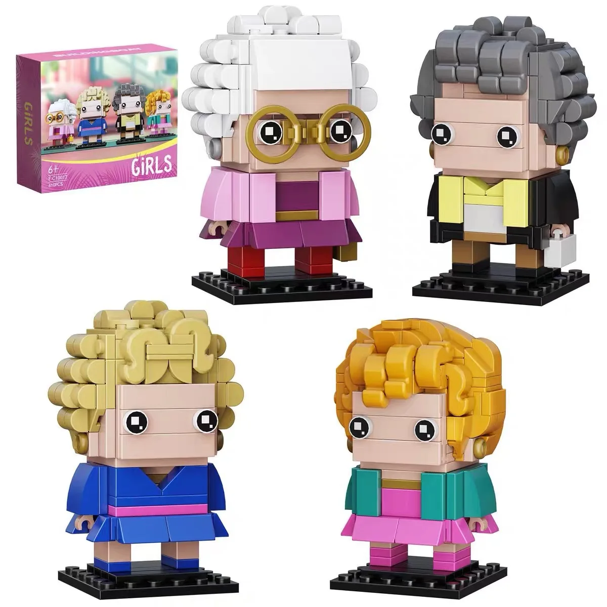 

Модель MOC The Golden Girls, строительные блоки, 4 шт., Дороти Зоротанк, розовый нейлон, Бланш Элизабет Дьярефор, игрушки для фанатов фильмов, подарки для детей