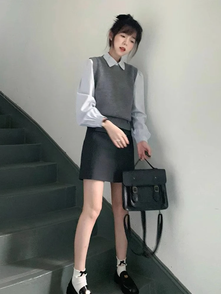 

ay Knitted Vest Women Spring Autumn Small Size Outerwear Sweater Vest Layered Inner oulder Pad round Ne Svel Top