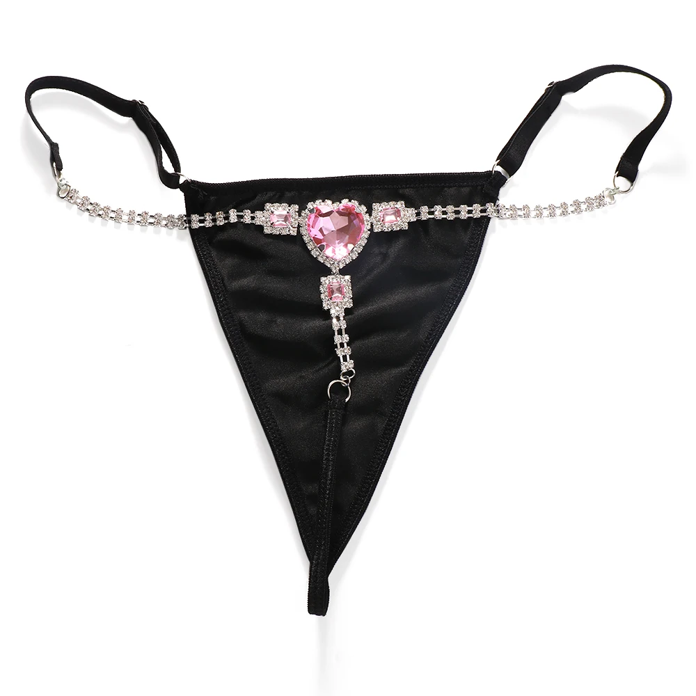 Stonefans Pink Heart Panties String Underwear Wholesale Rhinestone Brazilian Viquinis Sexy New Beachwear Brief Rave Thong Shorts