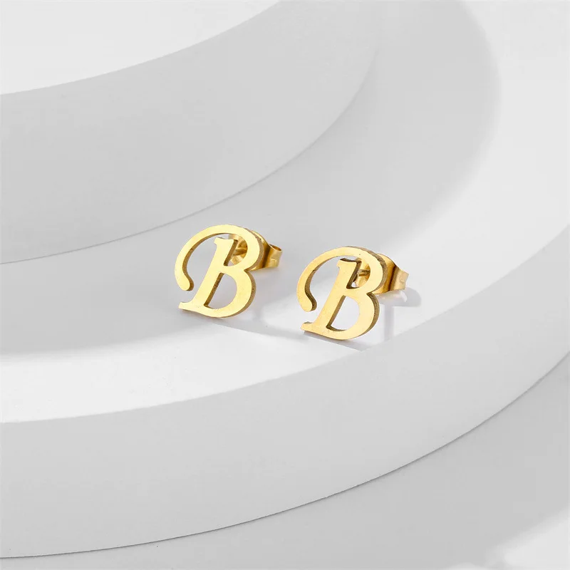 Stainless Steel 26 A-Z Initial Letter Stud Earrings Small Tiny Alphabet Name Earrings Gold Color DIY Pendientes Brincos Dropship