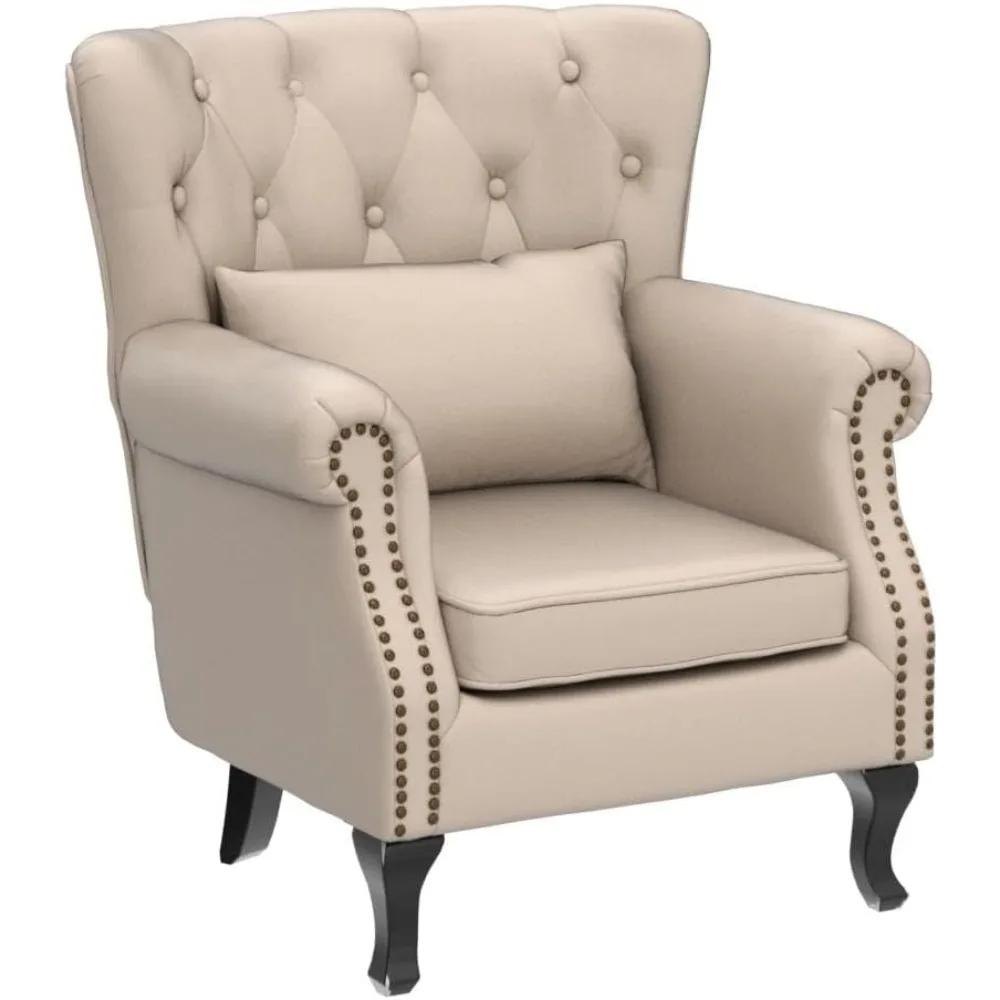 كرسي بذراعين منجد من الكتان الحديث في منتصف القرن مع جناح معنقدة للراحة والمساحات الصغيرة