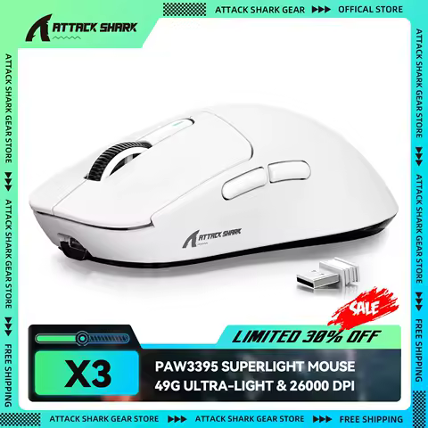 ATTACK SHARK X3 Wireless Gaming Mouse, PixArt PAW3395 Sensor, 26K DPI, 49g Ultralight, Tri-mode 2.4G/Bluetooth/Wired, for PC/MAC