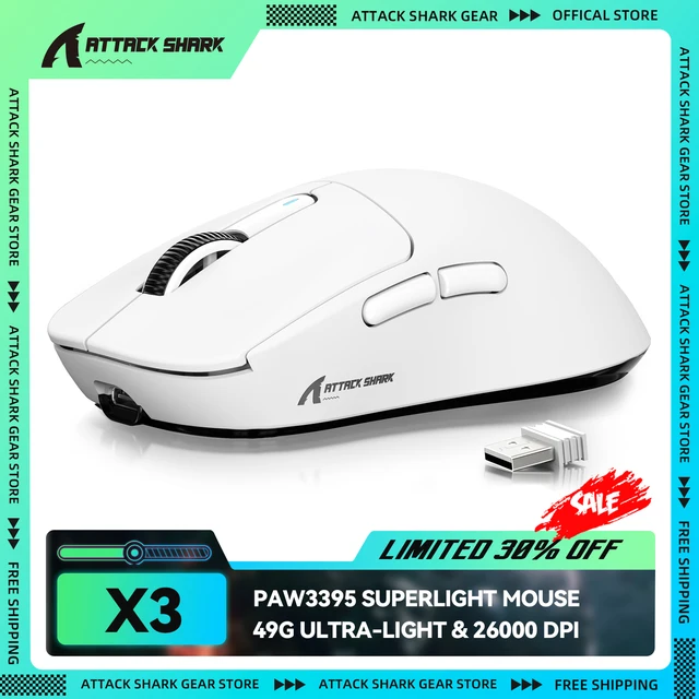 Mouse para Jogos Sem Fio, Sensor PixArt PAW3395, 26K DPI, 49g Ultraleve, Modo Triplo 2.4G/Bluetooth/Com Fio, para PC/MAC