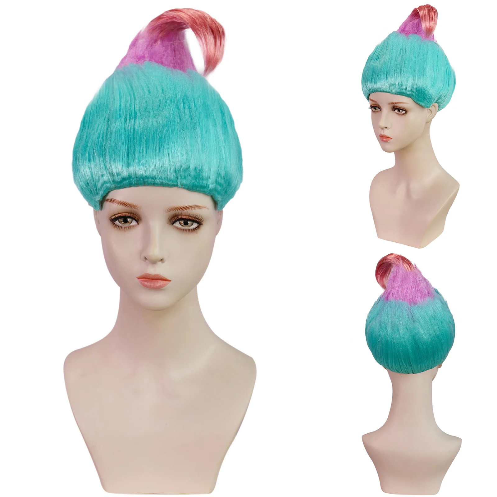 Adult blue and pink wig for anime role play, synthetic blue gradient pink wig for men and women, suitable for Halloween party