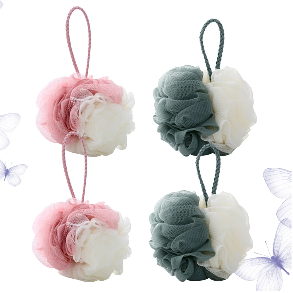 

4Pcs Double Color Bath Ball Nylon Mesh Sponge for Shower Body Clean Exfoliate Soothe Skin Travel Home Use L Size