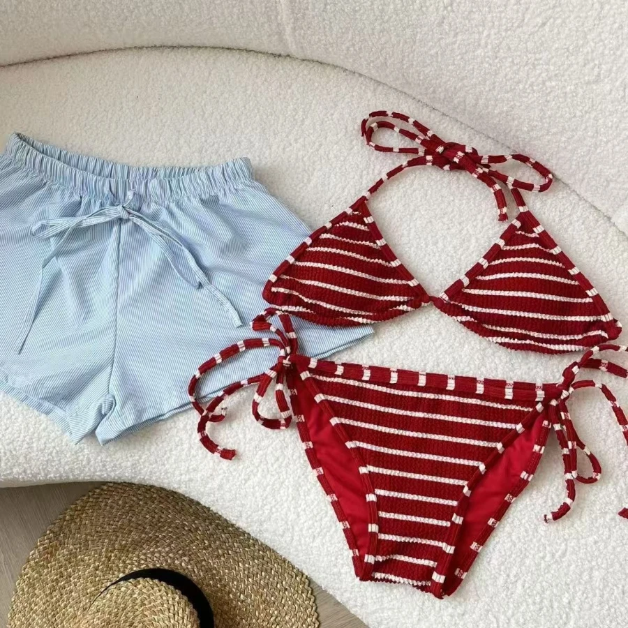 2025 Minimalist Stripe Bikini Set | Adjustable Tie-Front Design with Removable Padding, Sexy Beach Vacation Swimsuit