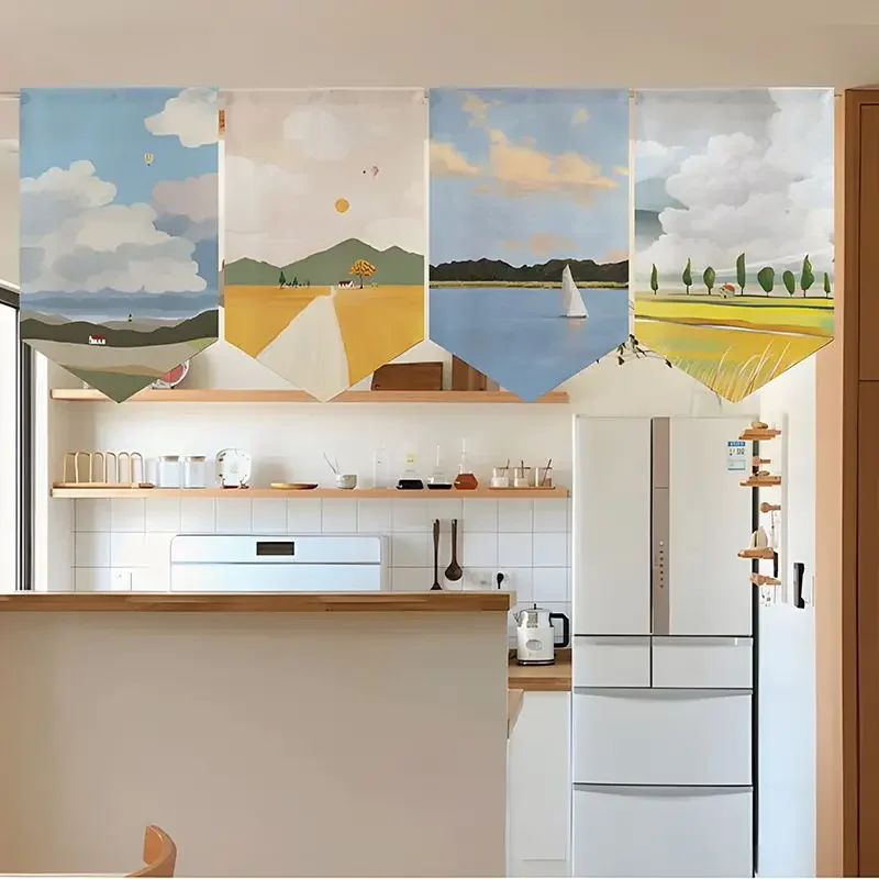 VIKAMA Modern Rural Landscape Triangular Curtain, Oil Painting Partition Hanging Flag, Wall Hanging Decoration