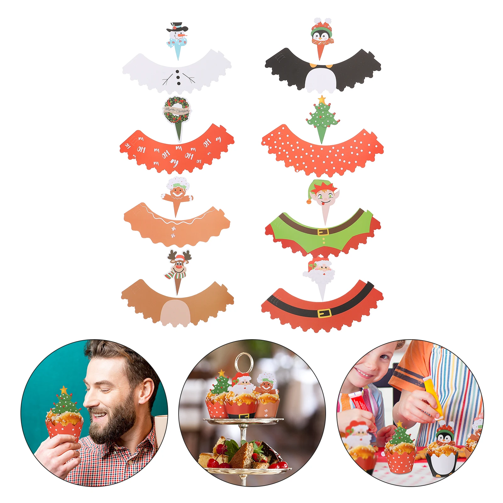 

24 Sets Cake Surrounding Cards Paper Wrapping Decorations Creative Pattern Christmas Cake Supplies Cupcake Wrapper nament Party