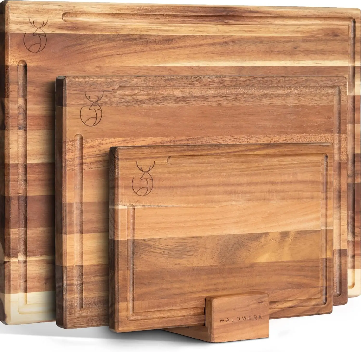 

Solid Acacia Wood Cutting Board Set, 4 Sizes (15.75 x 12/13 x 9.5/10 x 7 in), 0.8 in Thick for Kitchen Use