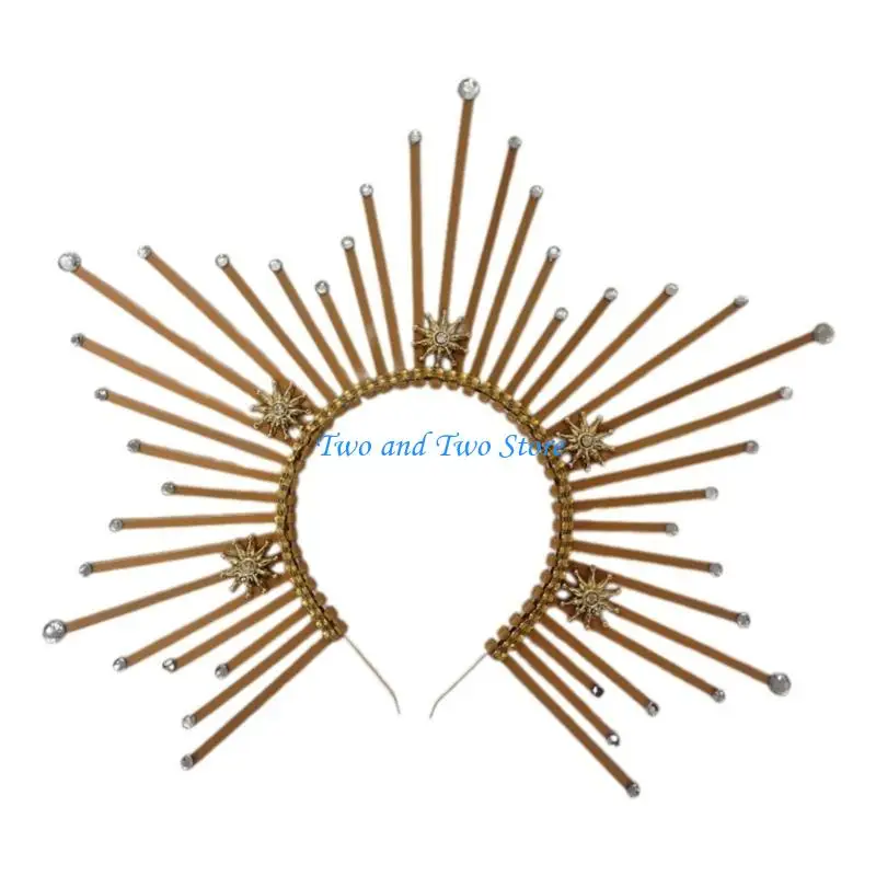 HX6F Star Round Headdress Halos Crowns Party Halloween Costume Star Witch Headband
