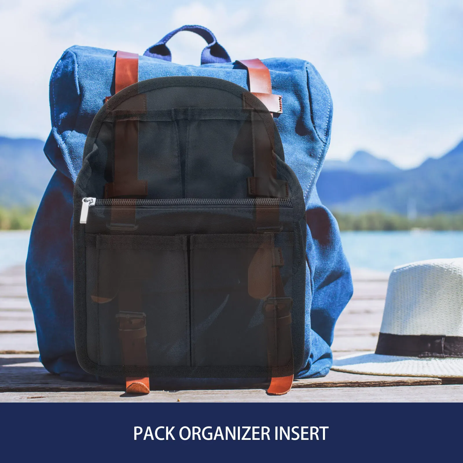 

1Pcs Travel Pack Organizer Insert Nylon Multi Pocket Foldable Portable Storage Container Simple Black Large Capacity