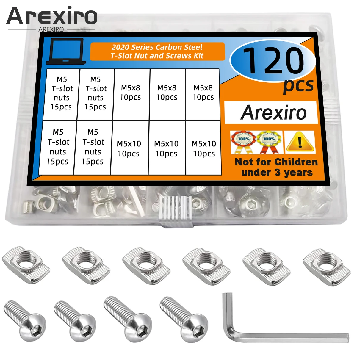 80/120/150Pcs Carbon Steel 2020 3030 4040 M3-M8 T-shaped Nut with M5x8 and M5x10 Button Head Hexagon Socket Screws