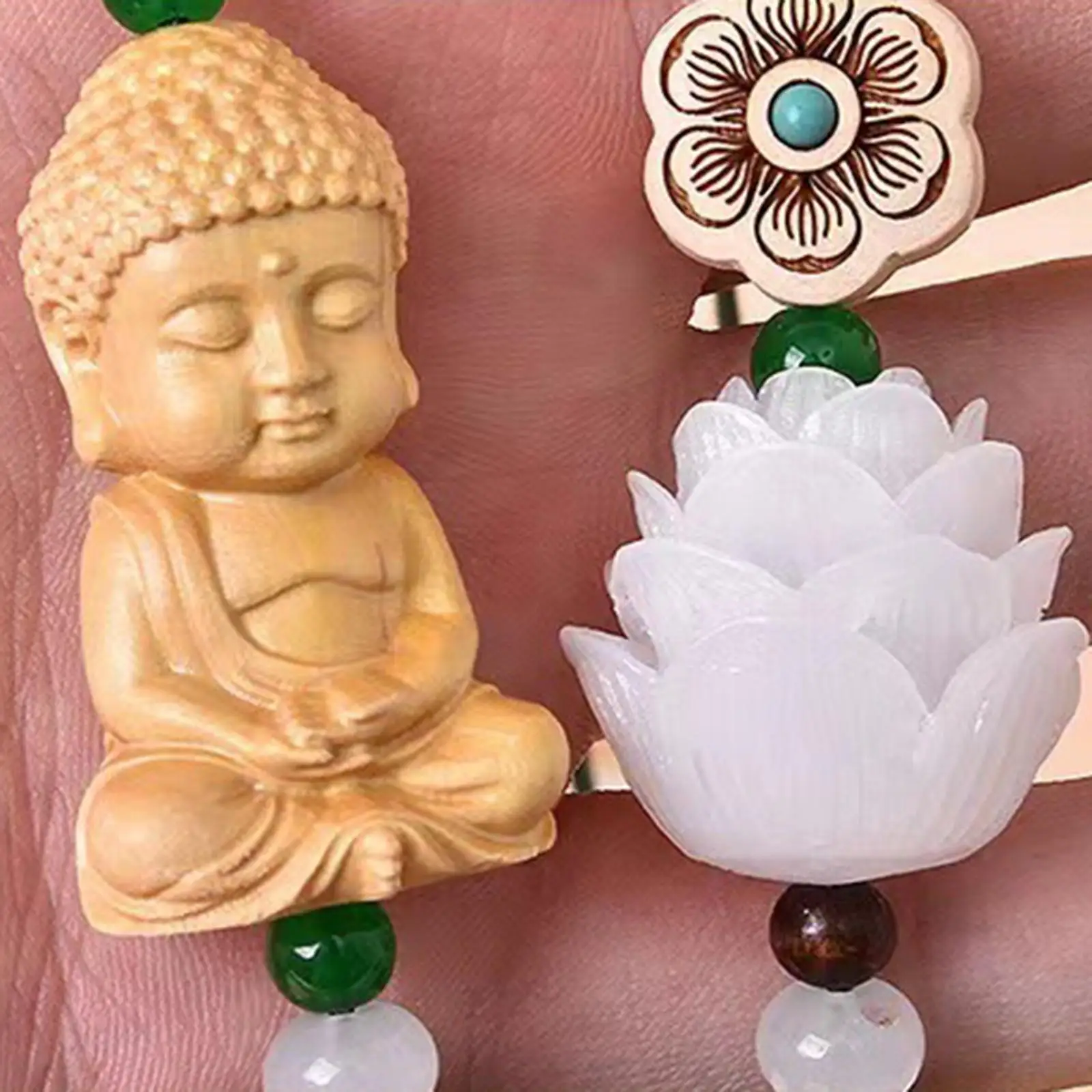 Car Hanging Ornament Bodhi Buddha Statue Peace Symbol Lotus Tassel Rearview Mirror Charm for Vehicle