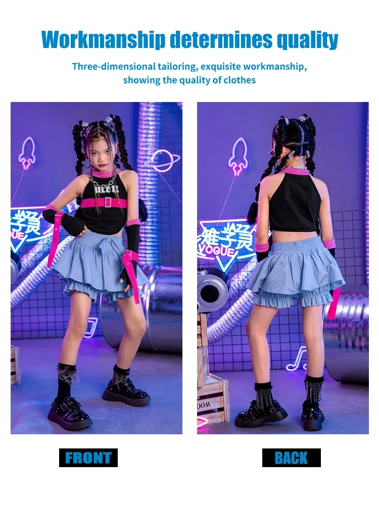 

ZZL K-PoP Clothes Kids Jazz Dance Set Top Skirt Girls Jazz Dance Show Costume Tide Kids Street Dance Hip Hop Costume Cool Girls